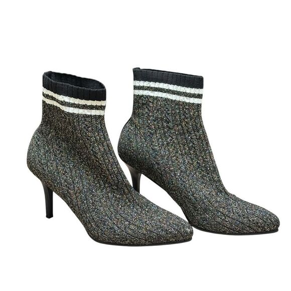 Stuart Weitzman Black and Gold Knit Sock Ankle Boots Size 8 M - Picture 13 of 14